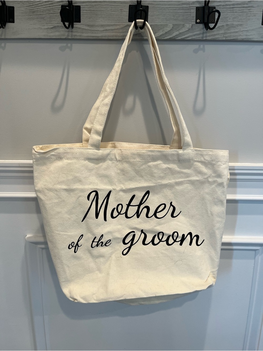 Mother of the Groom Canvas Tote Bag - Cream with Black Script